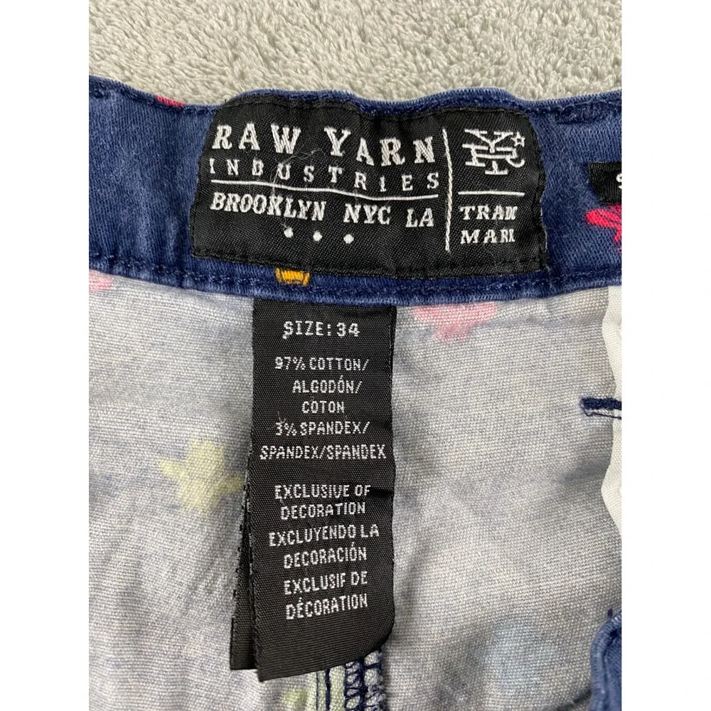 Raw Yarn Industries Mens Navy Blue Multi Color Embroidered Bee Shorts Size 34
